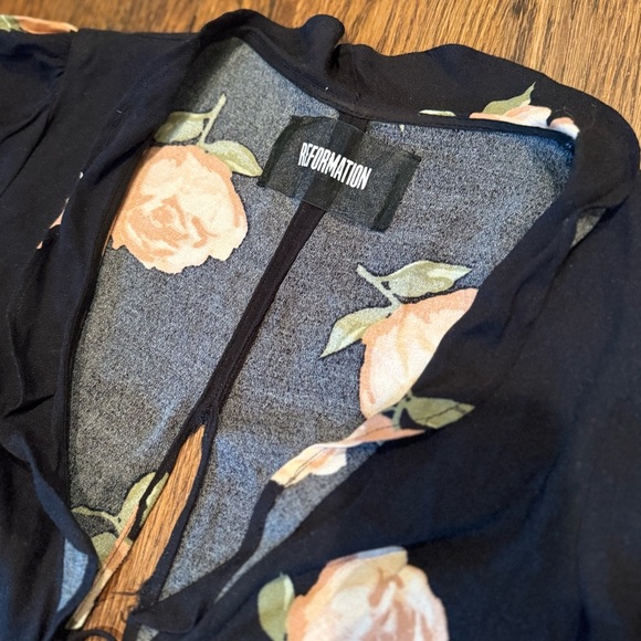 Reformation Heidi Tie Floral Flowy Summer Midi Dress with Bishop Sleeves Size 0 - Picture 3 of 7